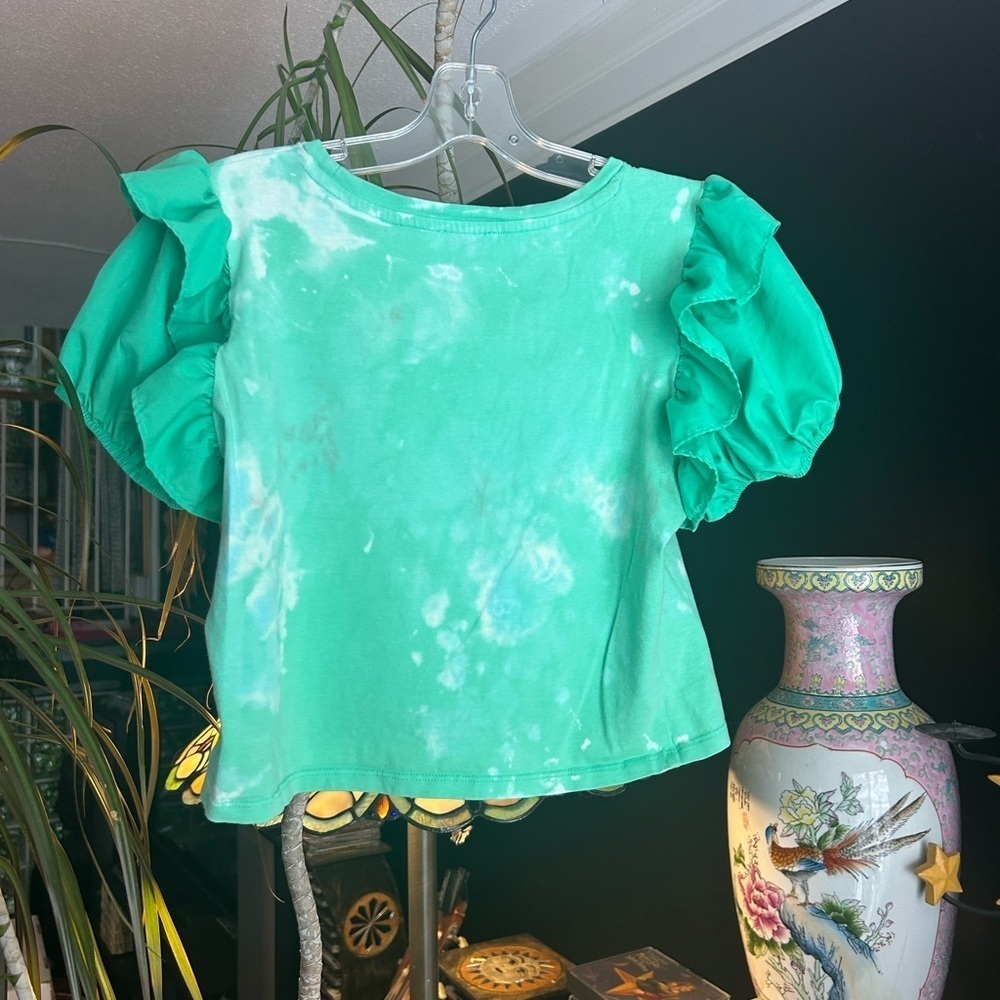 Industry Y2K Fairy Grunge Boho Tie Dye Cropped Top Frilly Sleeve - Picture 6 of 16